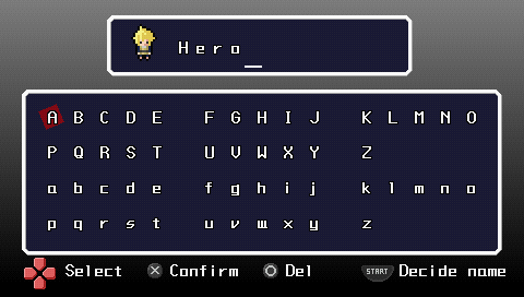 Half-Minute Hero (PSP) screenshot: Naming the hero.
