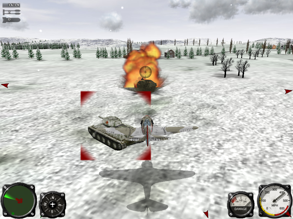 Air Conflicts: Air Battles of World War II (Windows) screenshot: Rockets in close quarters are a bit hazardous, but this tank is toast.
