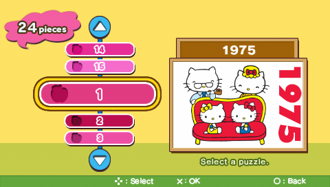 Hello Kitty: Puzzle Party (PSP) screenshot: Selecting a puzzle