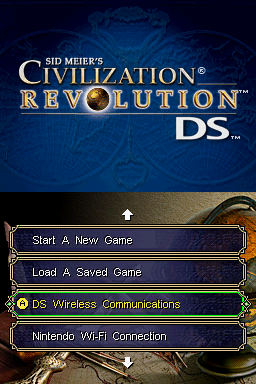 Sid Meier's Civilization: Revolution (Nintendo DS) screenshot: Title screen with main menu.
