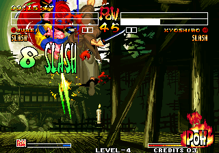 Samurai Shodown IV: Amakusa's Revenge (Arcade) screenshot: Fight in air
