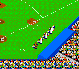 Super Batter Up (SNES) screenshot: Standing for the national anthem