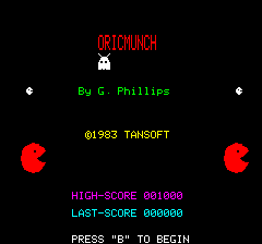 Oricmunch (Oric) screenshot: Title screen