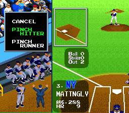 Super Batter Up (SNES) screenshot: In game options while at bat