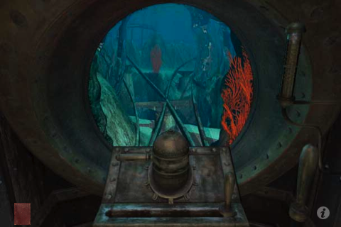 Riven: The Sequel to Myst (iPhone) screenshot: Inside a submarine.