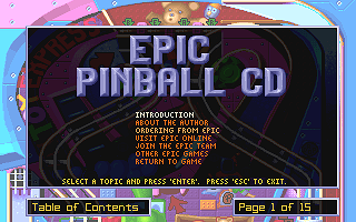 Epic Pinball: The Complete Collection (DOS) screenshot: CD readme menu