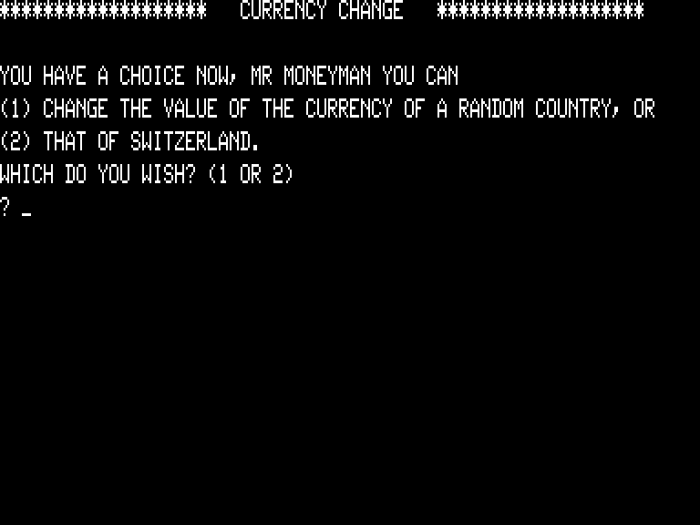 Computer Foreign Exchange (TRS-80) screenshot: Value change option