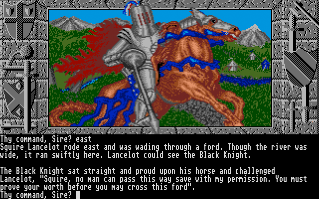 Lancelot (Atari ST) screenshot: Encountering the Black Knight