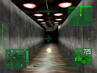 Kileak: The DNA Imperative (PlayStation) screenshot: Ceiling sentry gun