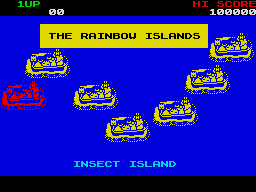 Rainbow Islands (ZX Spectrum) screenshot: The map appears at the beginning of an island to show you where you are in the rainbow islands