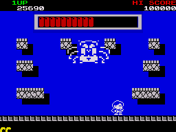 Rainbow Islands (ZX Spectrum) screenshot: The first boss you come up against is a giant spider