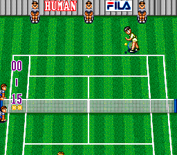 Super Final Match Tennis (SNES) screenshot: Preparing to serve.