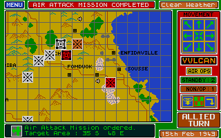 Vulcan: The Tunisian Campaign (Atari ST) screenshot: Allied air attack was completed