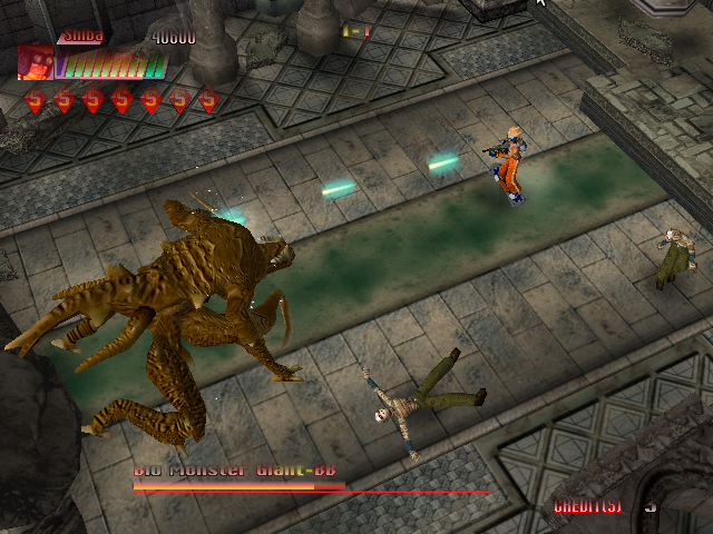 Cannon Spike (Dreamcast) screenshot: The stage boss is considerably larger.