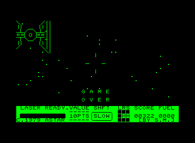 Star Force (Commodore PET/CBM) screenshot: Out of fuel: Game Over