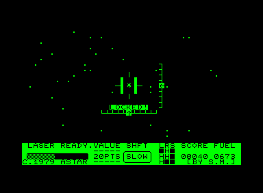 Star Force (Commodore PET/CBM) screenshot: Locked and hit!