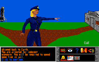 Sex Olympics (Atari ST) screenshot: Oops, accidentally got arrested!