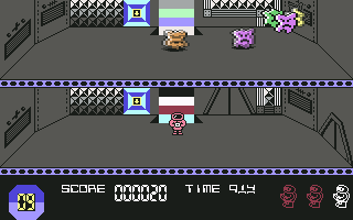 Space Doubt (Commodore 64) screenshot: Oh no invaders on station