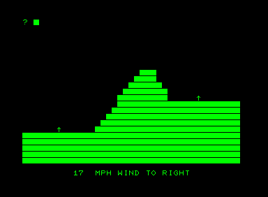 Artillery (Commodore PET/CBM) screenshot: Player two has the highlands