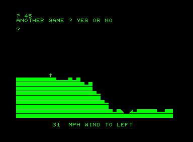 Artillery (Commodore PET/CBM) screenshot: Player two is defeated