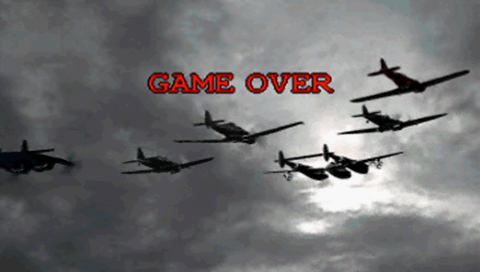 Strikers 1945 Plus (PSP) screenshot: Game over, man, game over.