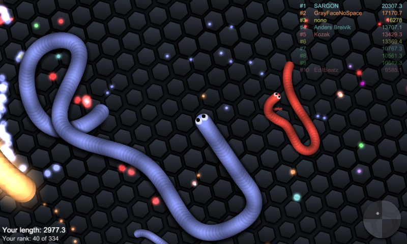 slither.io (Android) screenshot: New supplies on the left
