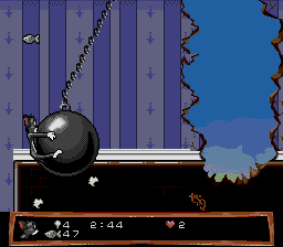 Tom and Jerry: Frantic Antics! (Genesis) screenshot: If the wrecking ball hits you, you directly loose one life.