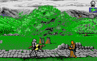 Spirit of Excalibur (Atari ST) screenshot: Meeting a monk