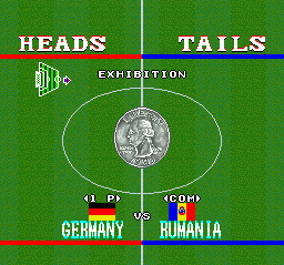 Goal! (SNES) screenshot: Selecting which side of the field to defend