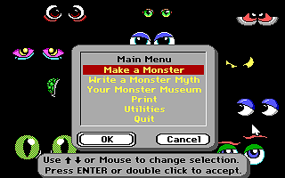 Spooky Kooky Monster Maker (DOS) screenshot: Main menu