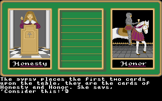 Ultima IV: Quest of the Avatar (Amiga) screenshot: These aren't your usual tarot cards.
