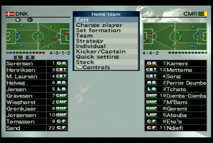 World Soccer: Winning Eleven 8 International (Xbox) screenshot: Team setup