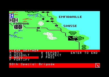 Vulcan: The Tunisian Campaign (Amstrad CPC) screenshot: Selecting the location to move to