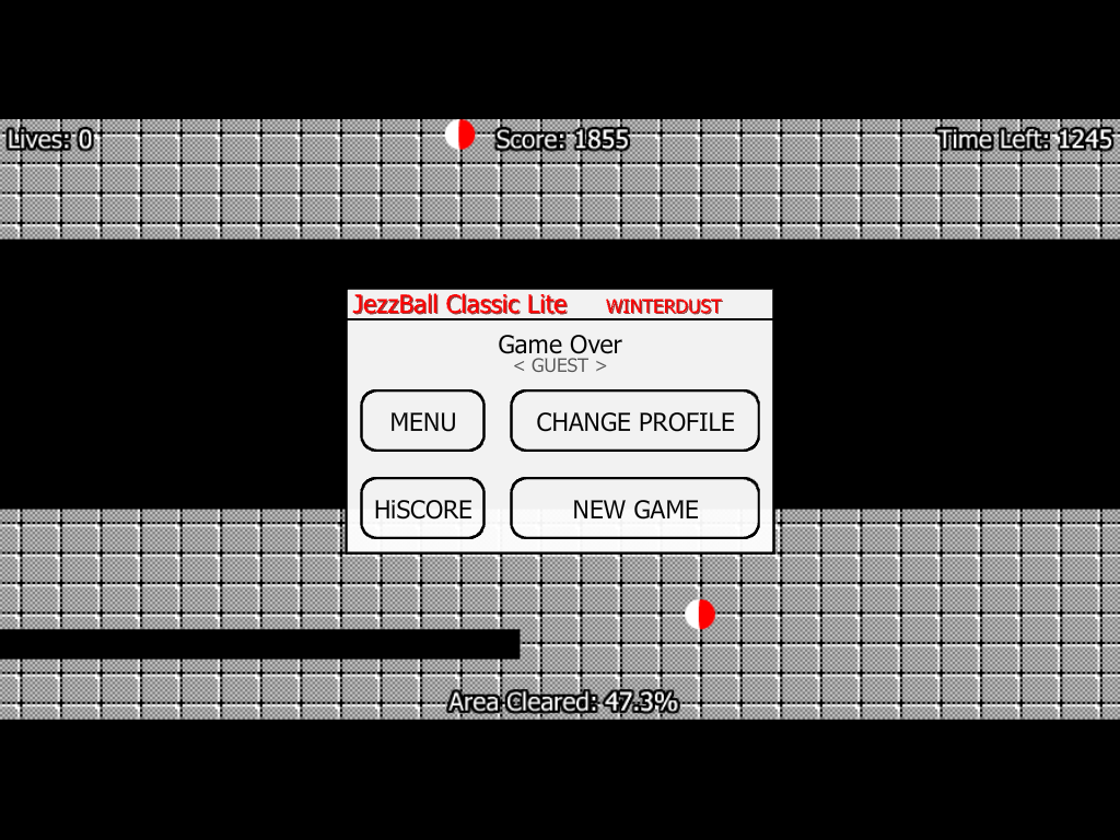 JezzBall Classic (iPad) screenshot: The game over menu
