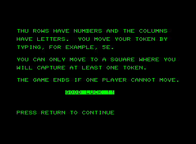 Othello (Commodore PET/CBM) screenshot: controls