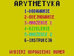 Arytmetyka (ZX Spectrum) screenshot: Main menu