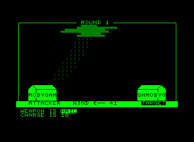 Weather War (Commodore PET/CBM) screenshot: Oops, that's rain my own barn!