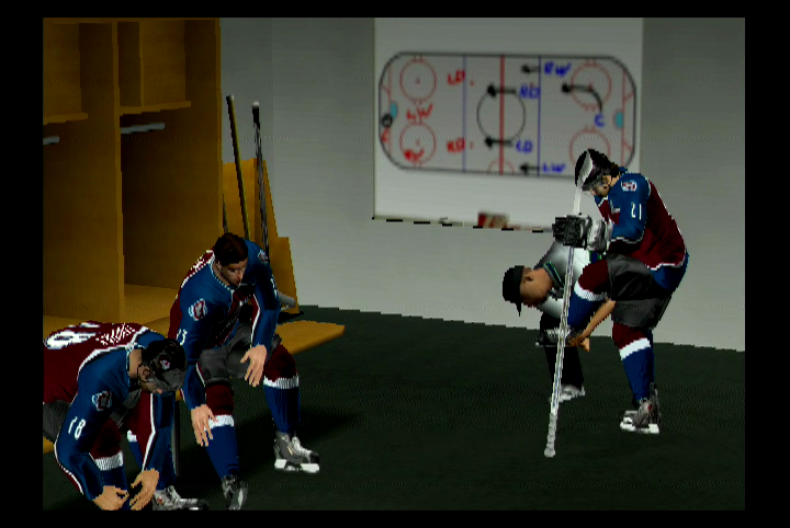 NHL 2K6 (Xbox) screenshot: Warming up in the locker room