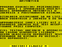 Arytmetyka (ZX Spectrum) screenshot: Instructions