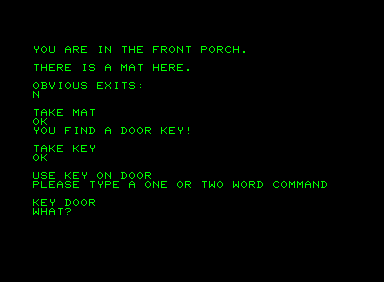 The Miser's House (Commodore PET/CBM) screenshot: The obvious solution is usually the right solution in this game