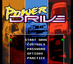 Power Drive (SNES) screenshot: Main menu