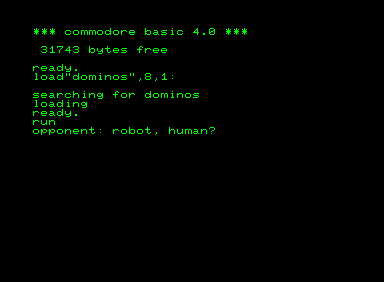 Dominos (Commodore PET/CBM) screenshot: 1 or 2 player selection