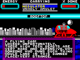 Skyscraper of Doom (ZX Spectrum) screenshot: Flying car