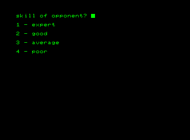 Dominos (Commodore PET/CBM) screenshot: Difficulty selection for the AI opponent