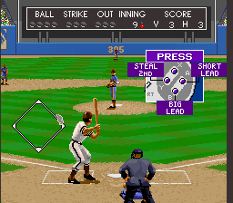 Relief Pitcher (SNES) screenshot: The base runner's options