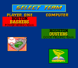 Relief Pitcher (SNES) screenshot: Team logos