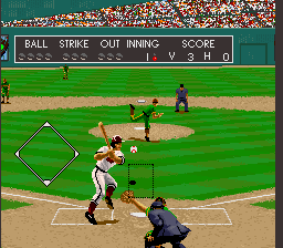 Relief Pitcher (SNES) screenshot: About to take a swing at the ball