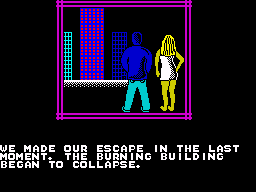 Skyscraper of Doom (ZX Spectrum) screenshot: Escaped!