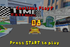 Smashing Drive (Game Boy Advance) screenshot: I ran out of time. Now I have to continue... which I won't