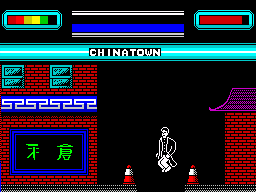 Streets of Doom (ZX Spectrum) screenshot: Passing the hole